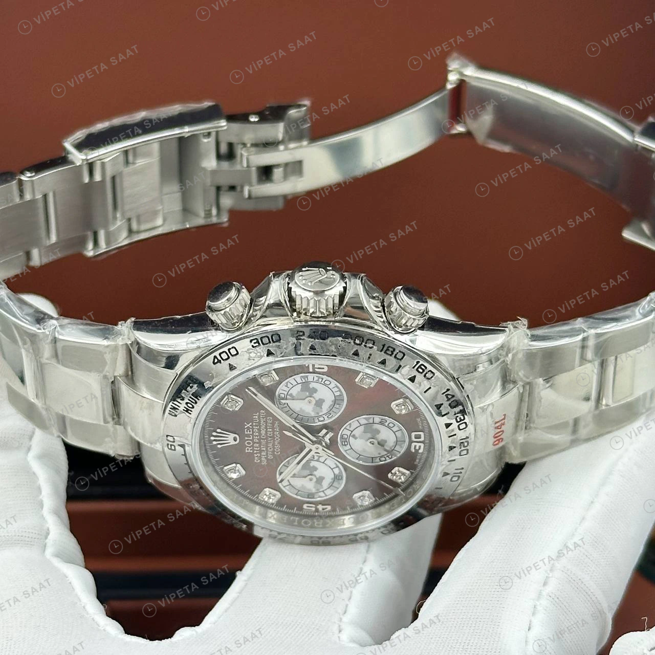 Rolex Daytona 126500LN 40 mm Kahve Kadranlı Pırlanta Super Clone Eta Saat detay 5