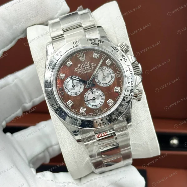Rolex Daytona 126500LN 40 mm Kahve Kadranlı Pırlanta Super Clone Eta Saat detay 6