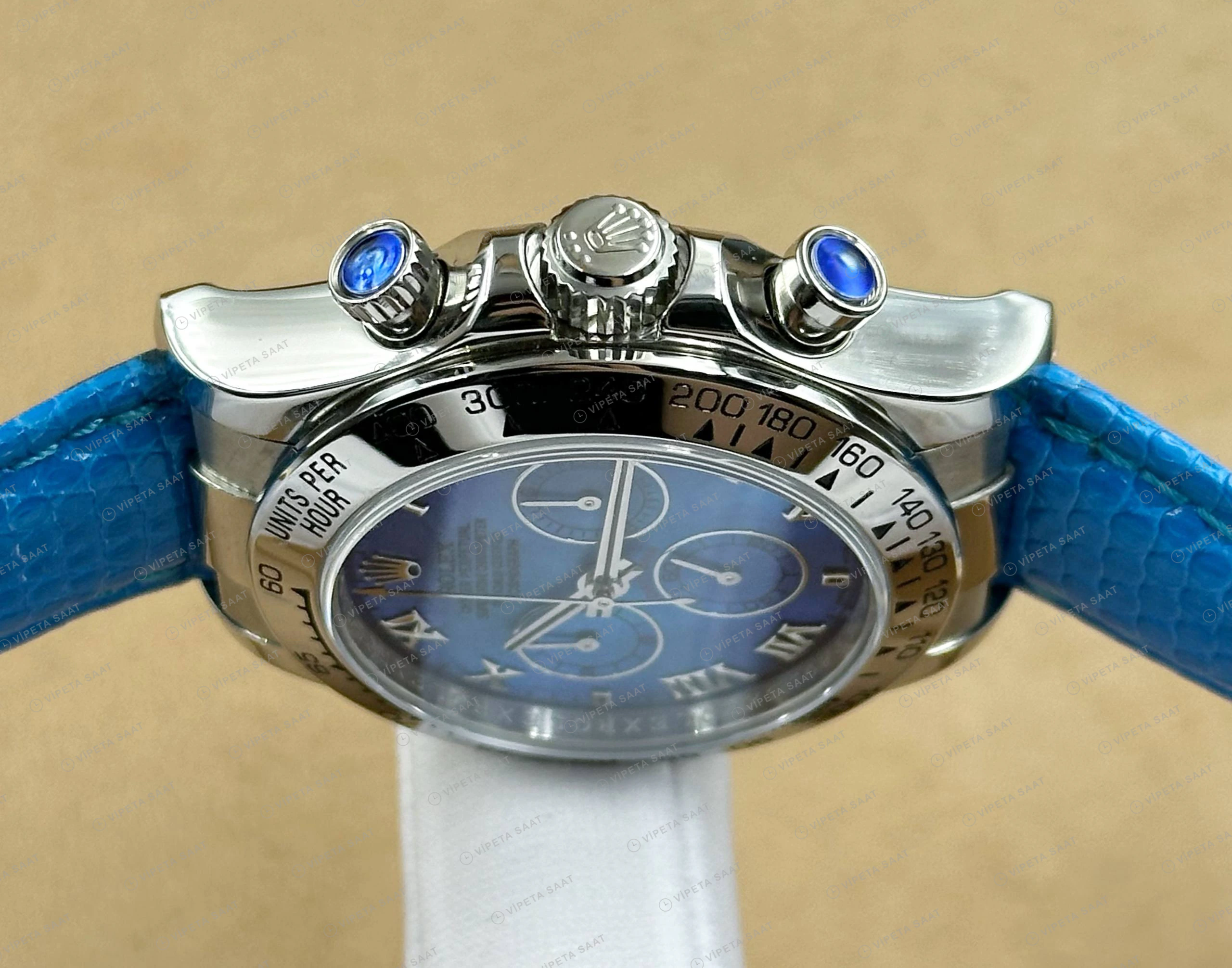 Rolex Daytona 126500LN 40 mm Mavi Kadranlı Deri Super Clone Eta Saat detay 3