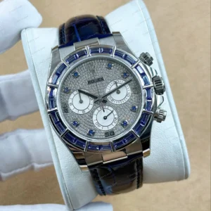 Rolex Daytona 126500LN 40 mm Mavi Kadranlı Pırlanta Deri Super Clone Eta Saat detay 6