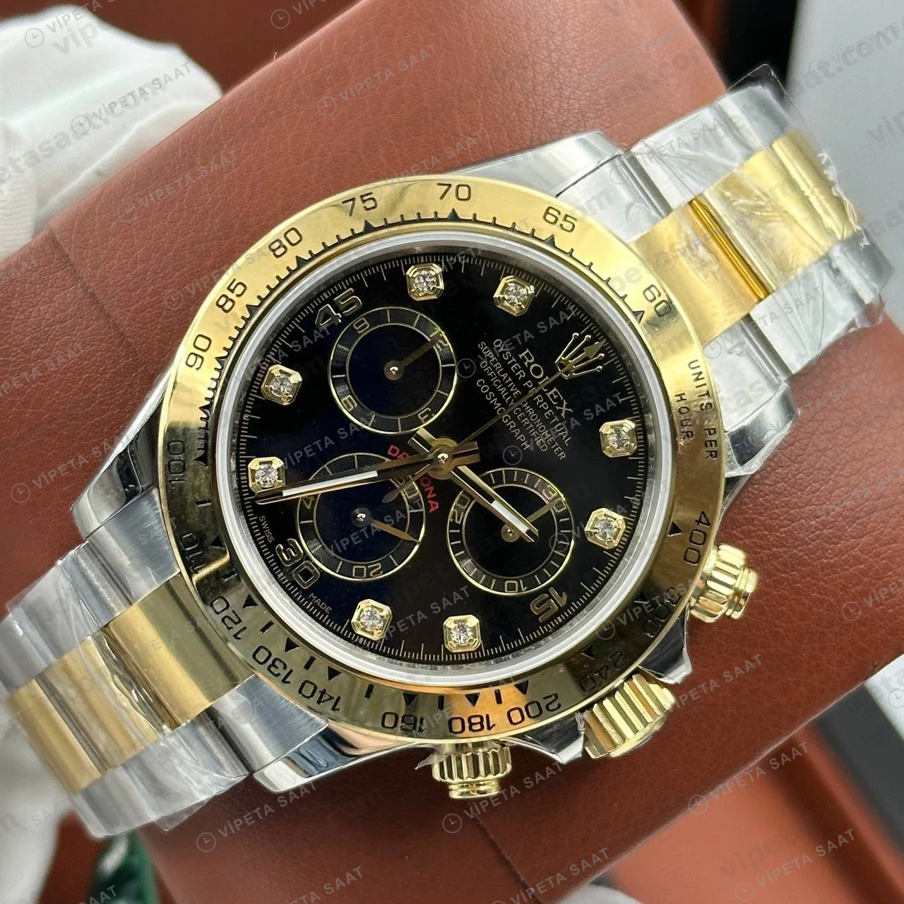 Rolex Daytona 126500LN 40 mm Siyah Kadranlı İki Renk Pırlanta Super Clone Eta Saat yan görünüm
