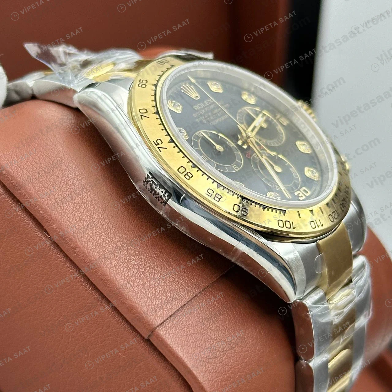Rolex Daytona 126500LN 40 mm Siyah Kadranlı İki Renk Pırlanta Super Clone Eta Saat detay 3