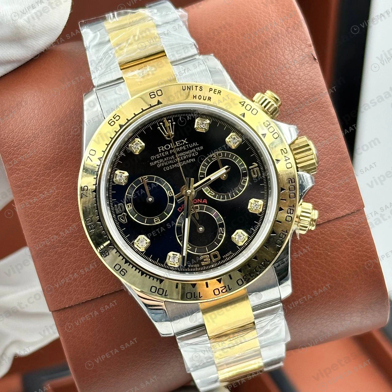 Rolex Daytona 126500LN 40 mm Siyah Kadranlı İki Renk Pırlanta Super Clone Eta Saat detay 5