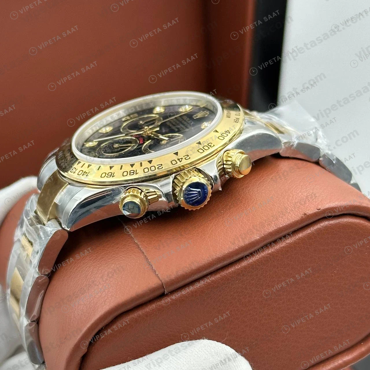Rolex Daytona 126500LN 40 mm Siyah Kadranlı İki Renk Pırlanta Super Clone Eta Saat detay 6
