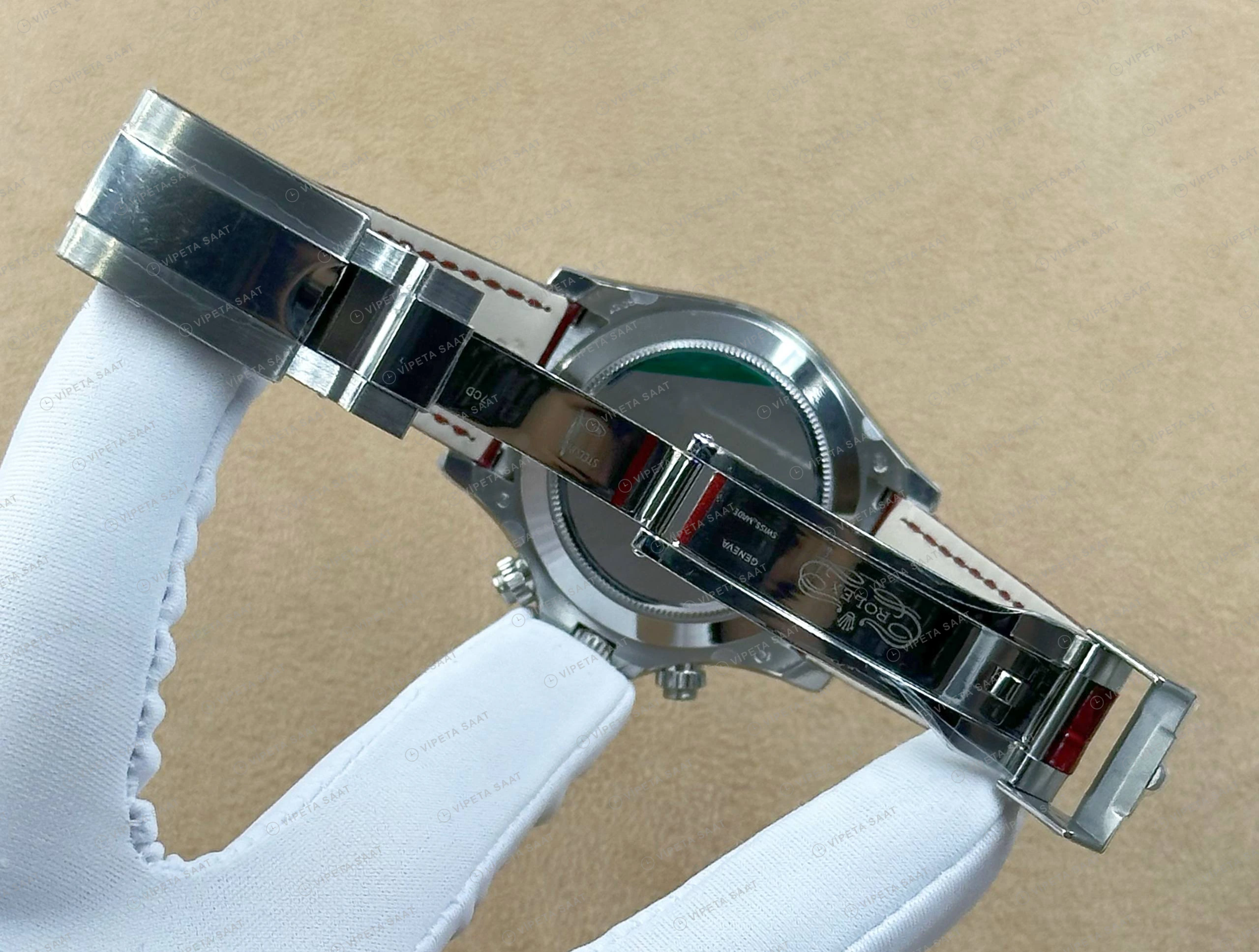Rolex Daytona 126508 40 mm Kırmızı Kadranlı Sarı Altın Deri Super Clone Eta Saat detay 5