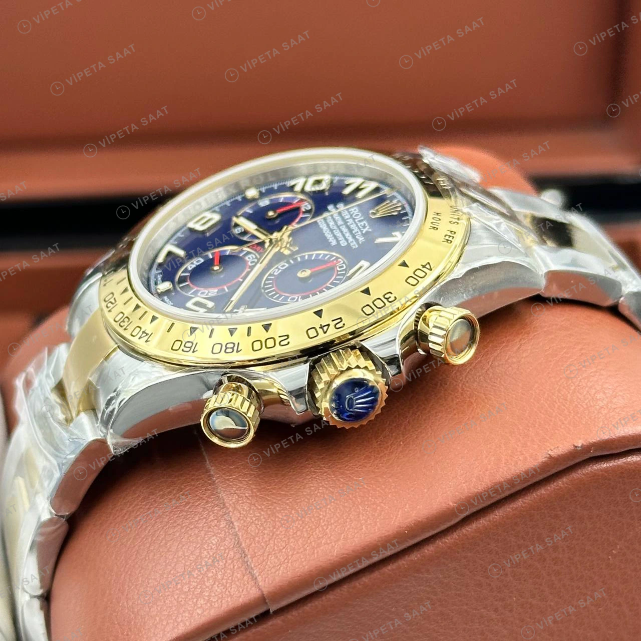 Rolex Daytona 126508 40 mm Mavi Kadranlı Sarı Altın İki Renk Super Clone Eta Saat detay 3