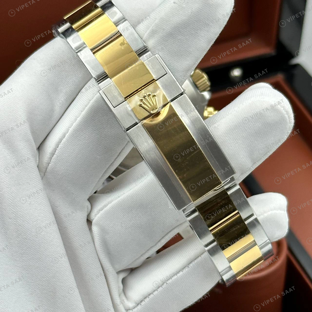 Rolex Daytona 126508 40 mm Mavi Kadranlı Sarı Altın İki Renk Super Clone Eta Saat detay 4