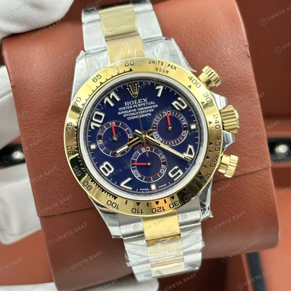 Rolex Daytona 126508 40 mm Mavi Kadranlı Sarı Altın İki Renk Super Clone Eta Saat detay 6