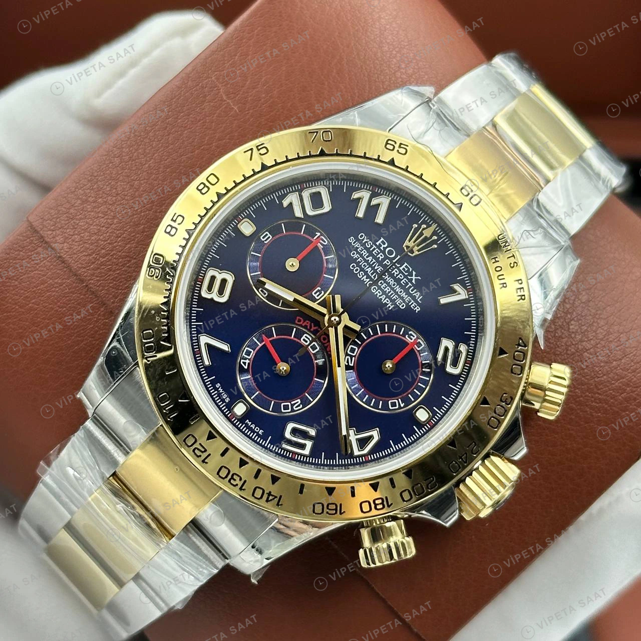 Rolex Daytona 126508 40 mm Mavi Kadranlı Sarı Altın İki Renk Super Clone Eta Saat detay 7