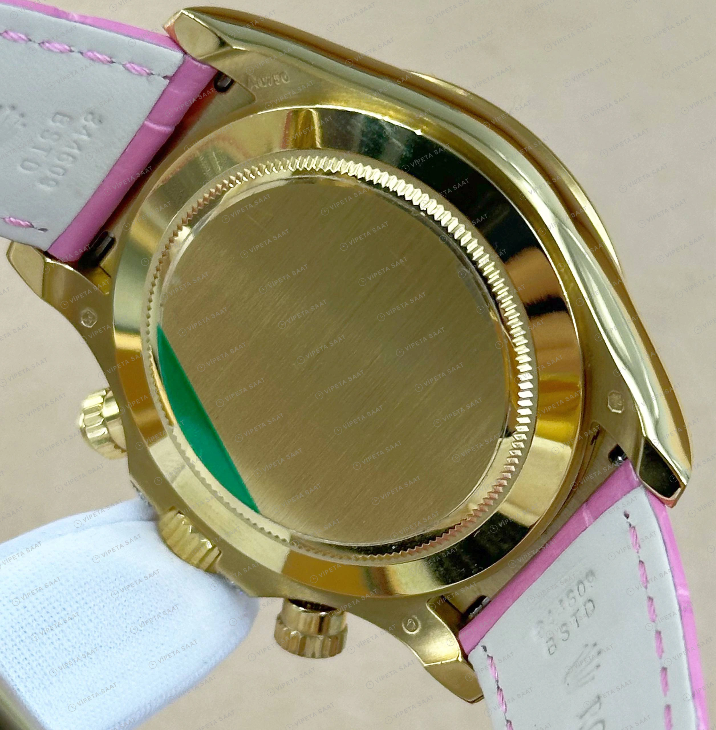 Rolex Daytona 126508 40 mm Pembe Kadranlı Sarı Altın Pırlanta Super Clone Eta Saat detay 3