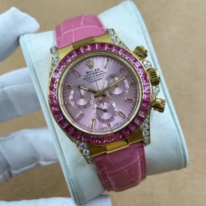 Rolex Daytona 126508 40 mm Pembe Kadranlı Sarı Altın Pırlanta Super Clone Eta Saat detay 6