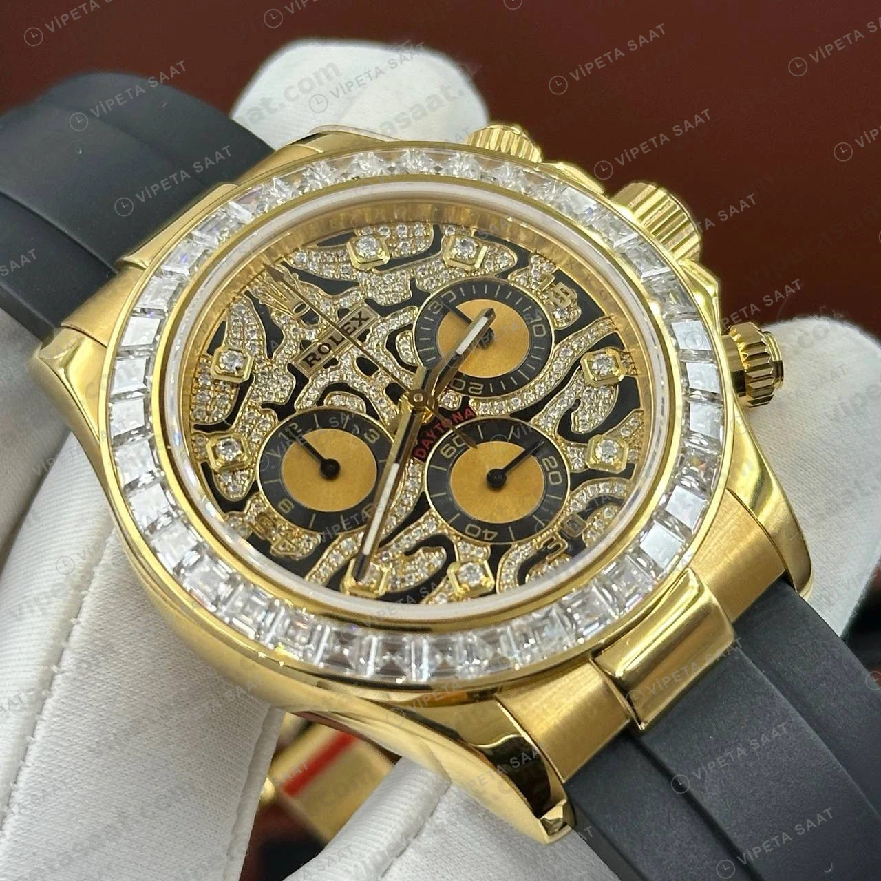 Rolex Daytona 126508 40 mm Sarı Kadranlı Oysterflex Sarı Altın Super Clone Eta Saat detay 3