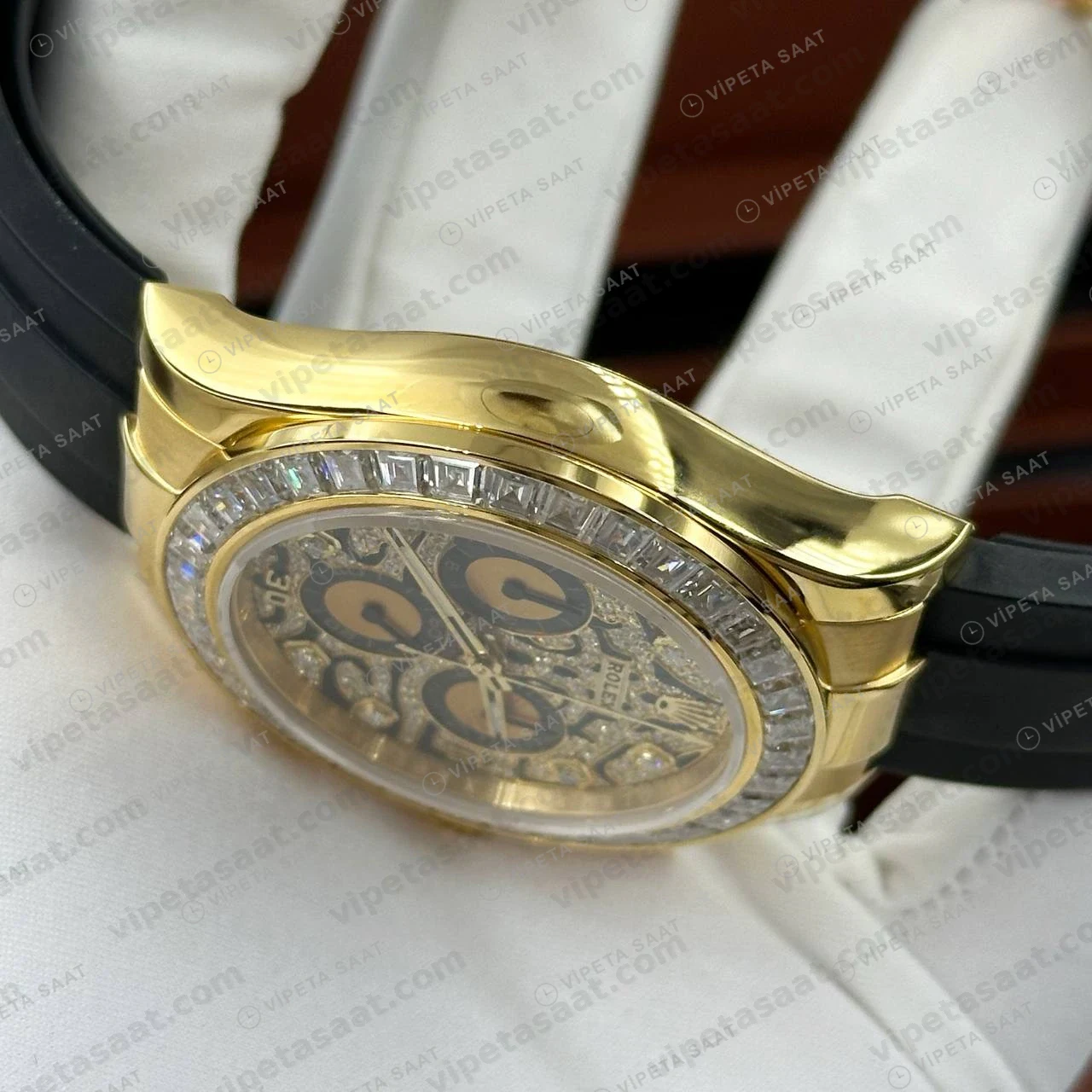 Rolex Daytona 126508 40 mm Sarı Kadranlı Oysterflex Sarı Altın Super Clone Eta Saat detay 4
