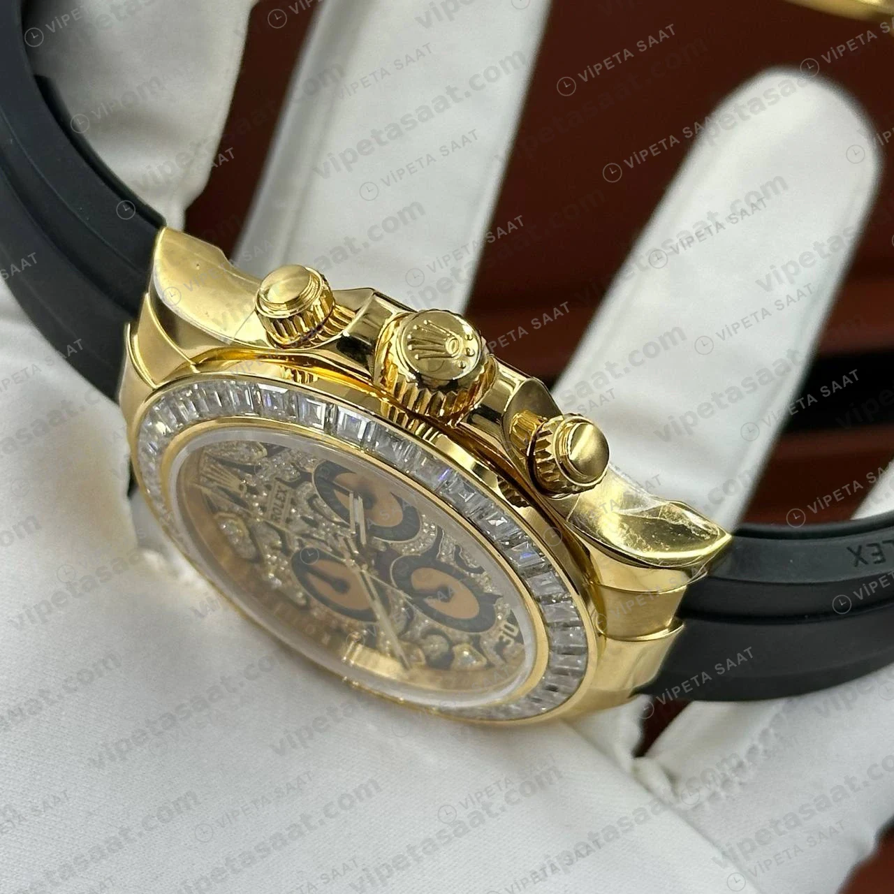 Rolex Daytona 126508 40 mm Sarı Kadranlı Oysterflex Sarı Altın Super Clone Eta Saat detay 5