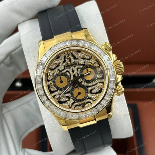 Rolex Daytona 126508 40 mm Sarı Kadranlı Oysterflex Sarı Altın Super Clone Eta Saat detay 7