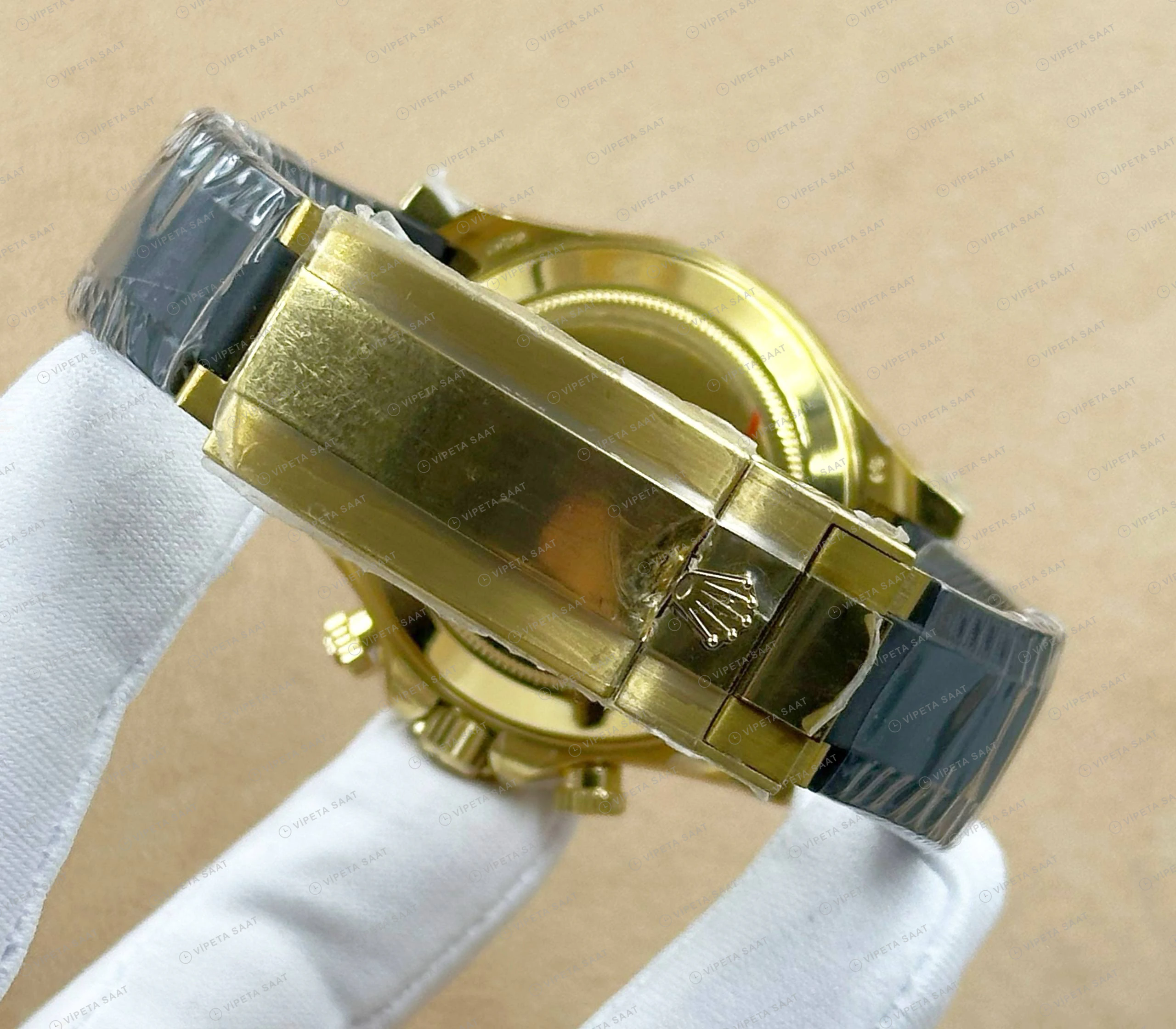 Rolex Daytona 126508 40 mm Sarı Kadranlı Sarı Altın Deri Super Clone Eta Saat detay 3