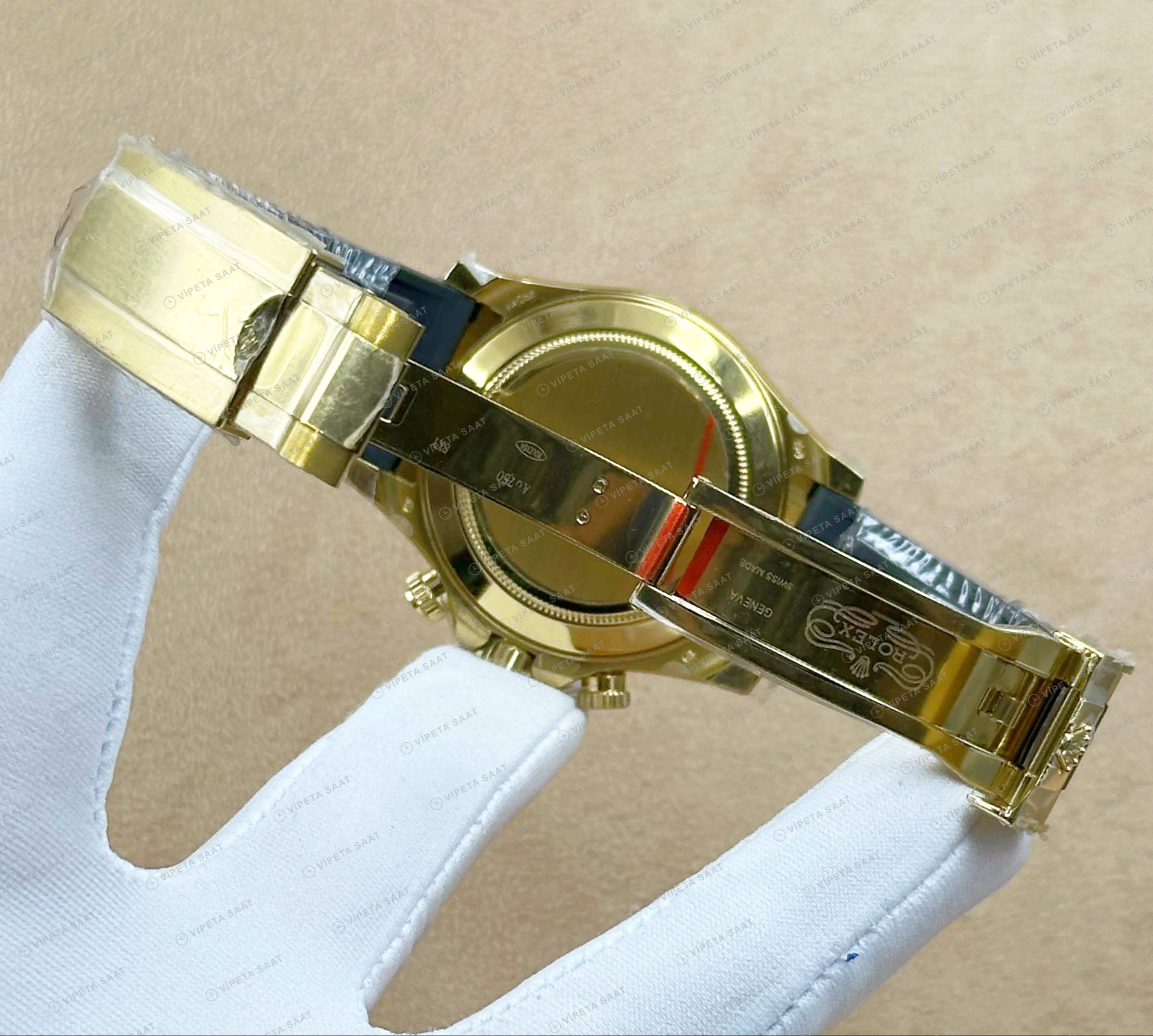 Rolex Daytona 126508 40 mm Sarı Kadranlı Sarı Altın Deri Super Clone Eta Saat detay 4