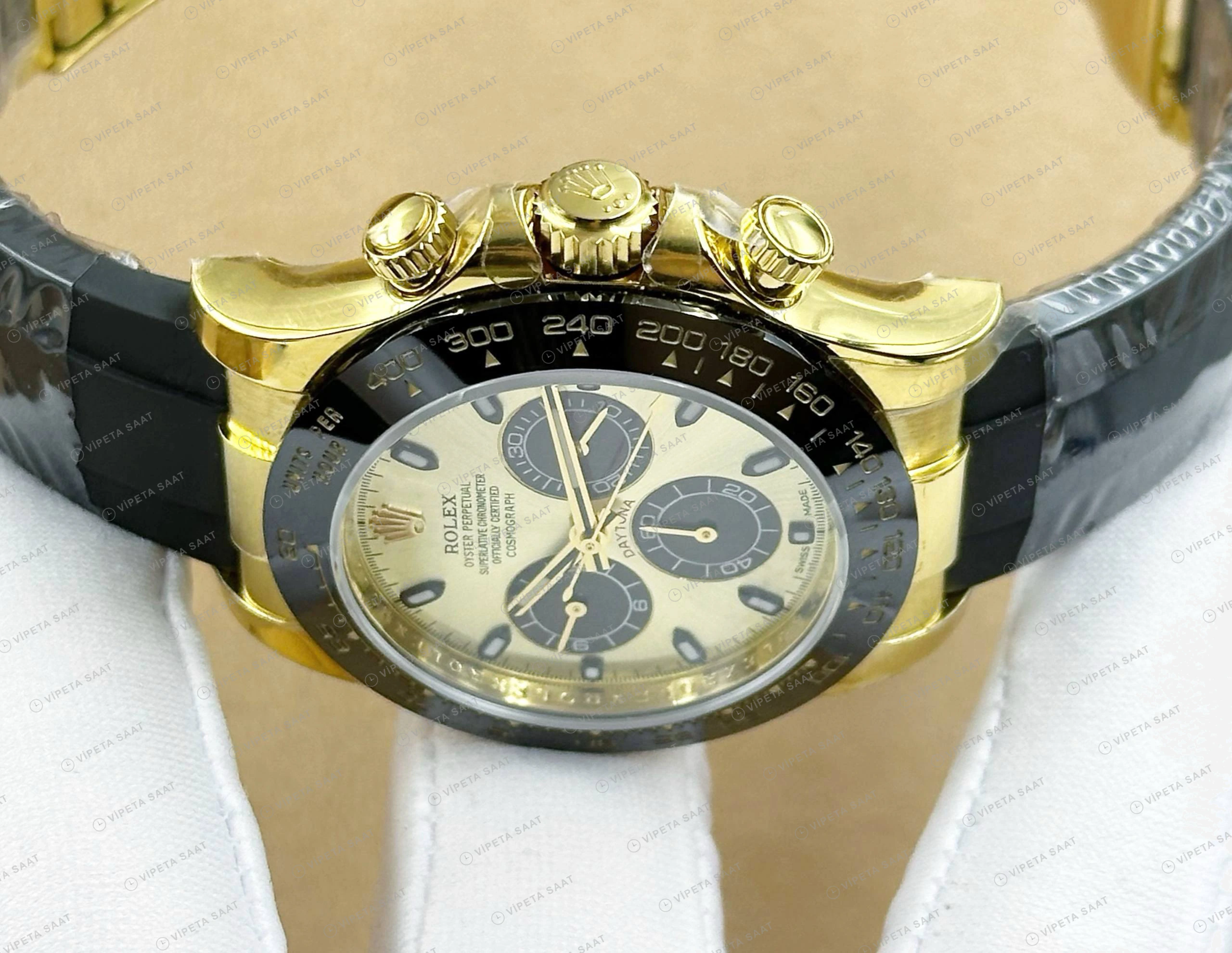 Rolex Daytona 126508 40 mm Sarı Kadranlı Sarı Altın Deri Super Clone Eta Saat detay 5