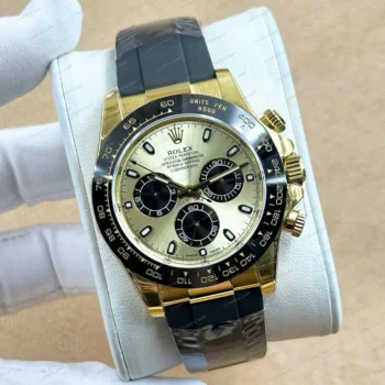 Rolex Daytona 126508 40 mm Sarı Kadranlı Sarı Altın Deri Super Clone Eta Saat detay 6