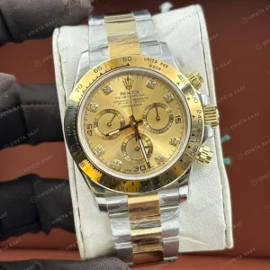 Rolex Daytona 126508 40 mm Sarı Kadranlı Sarı Altın İki Renk Pırlanta 3 Super Clone Eta Saat yan görünüm