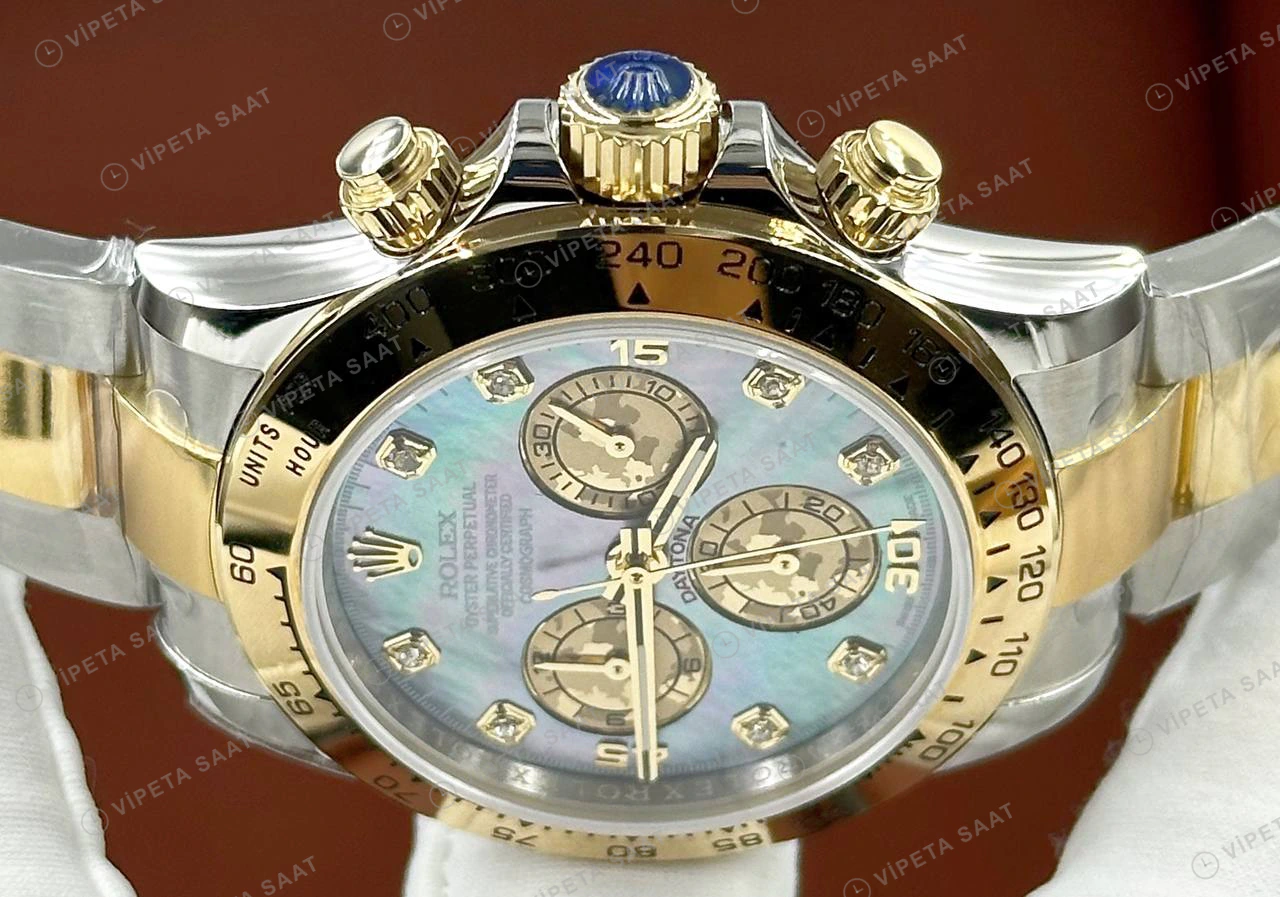 Rolex Daytona 126508 40 mm Sarı Kadranlı Sarı Altın İki Renk Pırlanta Super Clone Eta Saat detay 3