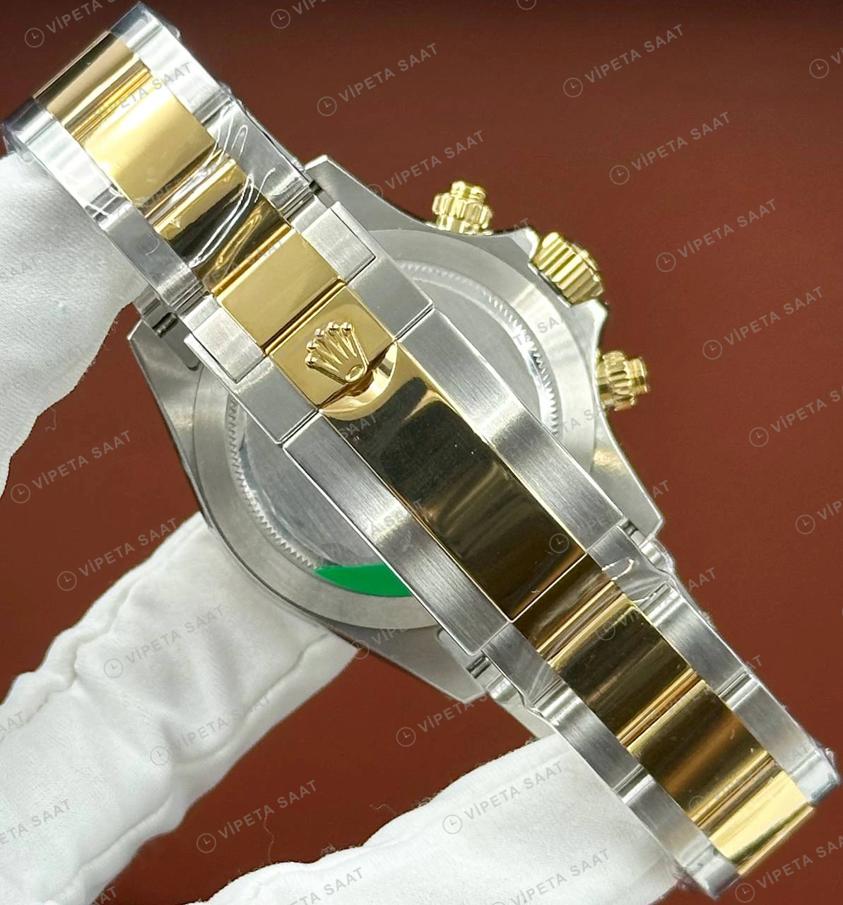 Rolex Daytona 126508 40 mm Sarı Kadranlı Sarı Altın İki Renk Pırlanta Super Clone Eta Saat detay 5