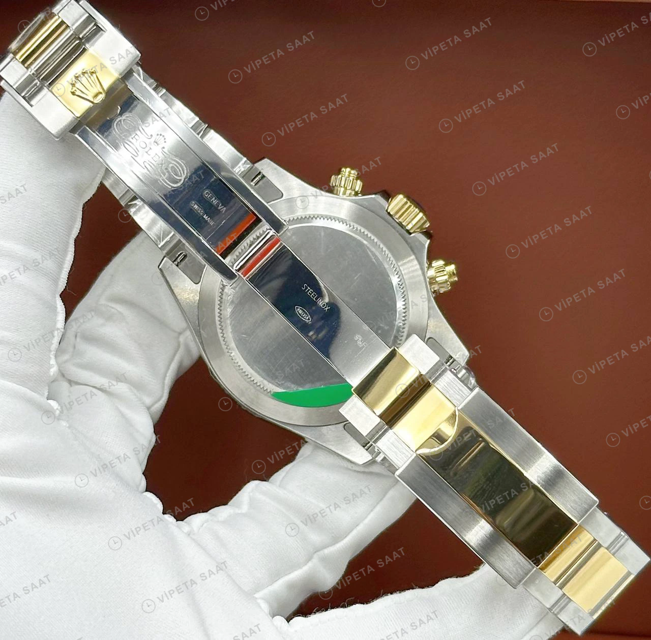 Rolex Daytona 126508 40 mm Sarı Kadranlı Sarı Altın İki Renk Pırlanta Super Clone Eta Saat detay 6