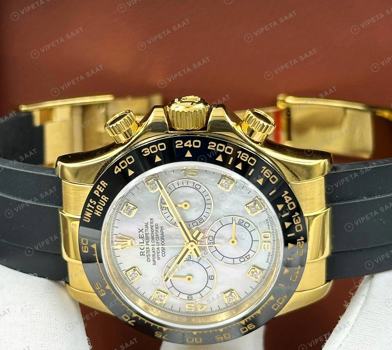 Rolex Daytona 126508 40 mm Sedef Kadranlı Oysterflex Sarı Altın Super Clone Eta Saat detay 5