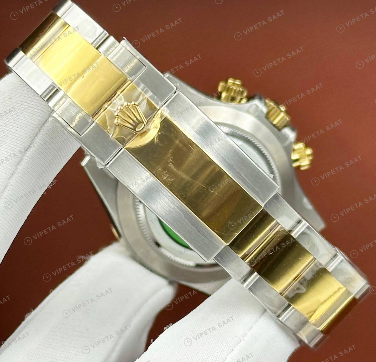 Rolex Daytona 126508 40 mm Sedef Kadranlı Sarı Altın Pırlanta Super Clone Eta Saat detay 3