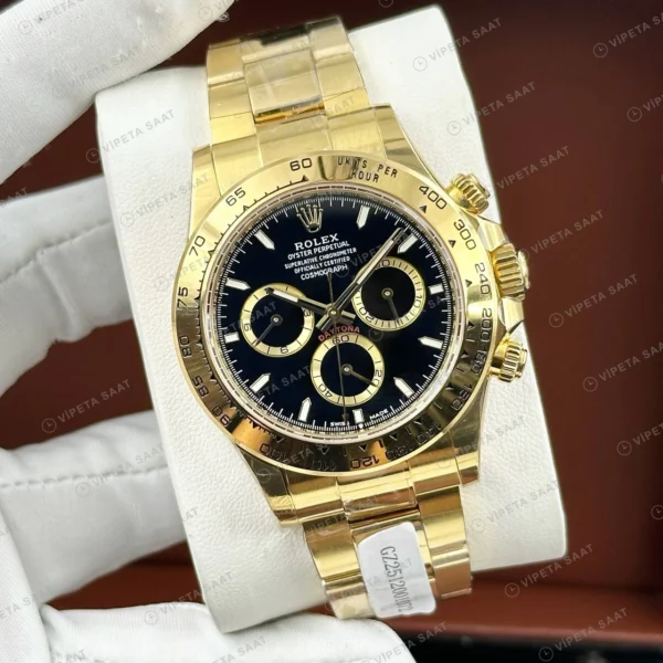 Rolex Daytona 126508 40 mm Siyah Kadranlı Sarı Altın 2 Super Clone Eta Saat detay 8