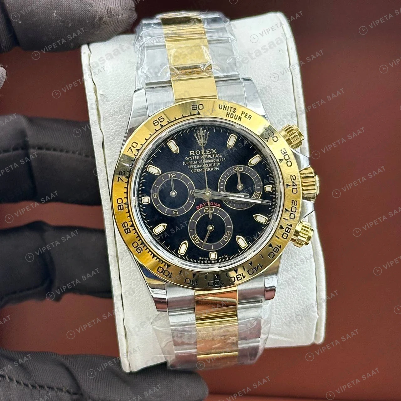 Rolex Daytona 126508 40 mm Siyah Kadranlı Sarı Altın İki Renk 2 Super Clone Eta Saat detay 5