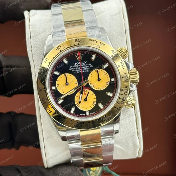 Rolex Daytona 126508 40 mm Siyah Kadranlı Sarı Altın İki Renk 3 Super Clone Eta Saat detay 3