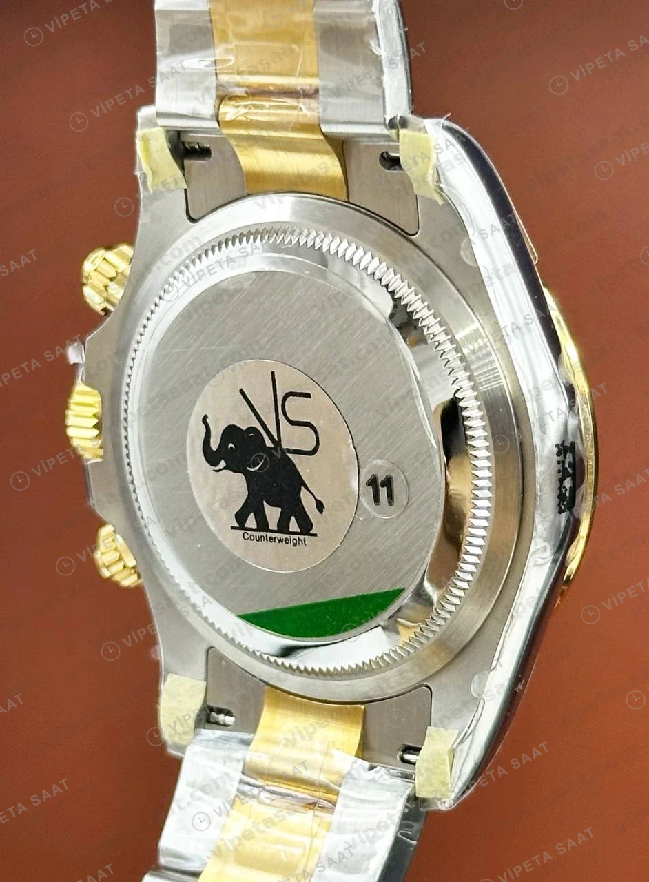 Rolex Daytona 126508 40 mm Siyah Kadranlı Sarı Altın İki Renk Super Clone Eta Saat karşıdan görünüm