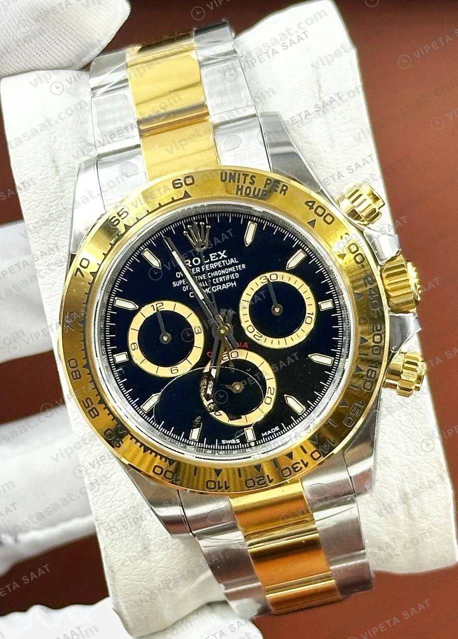 Rolex Daytona 126508 40 mm Siyah Kadranlı Sarı Altın İki Renk Super Clone Eta Saat detay 5