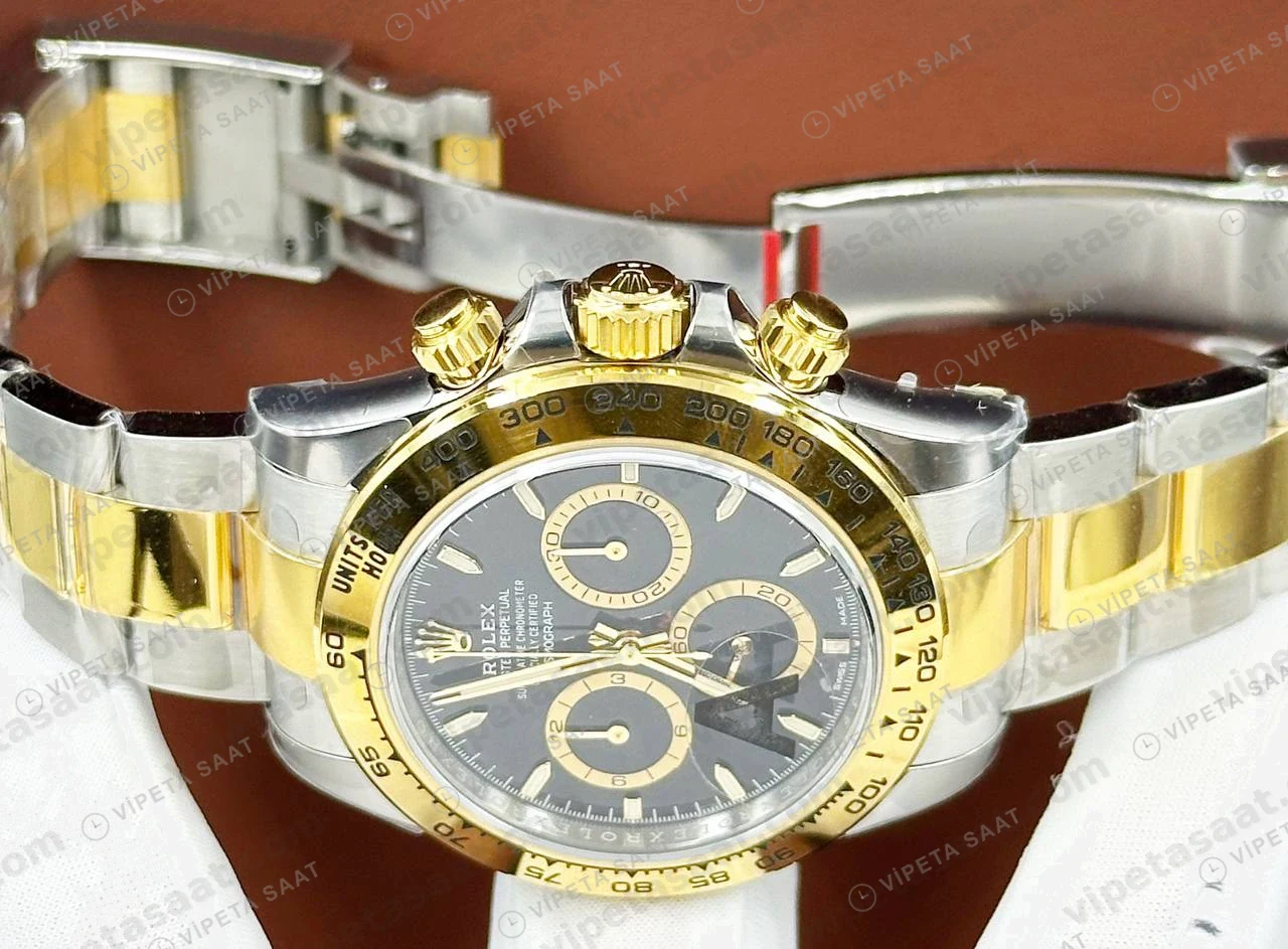 Rolex Daytona 126508 40 mm Siyah Kadranlı Sarı Altın İki Renk Super Clone Eta Saat detay 6