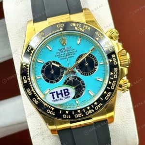 Rolex Daytona 126508 40 mm Tiffany Turkuaz Kadranlı Oysterflex Sarı Altın Super Clone Eta Saat detay 6