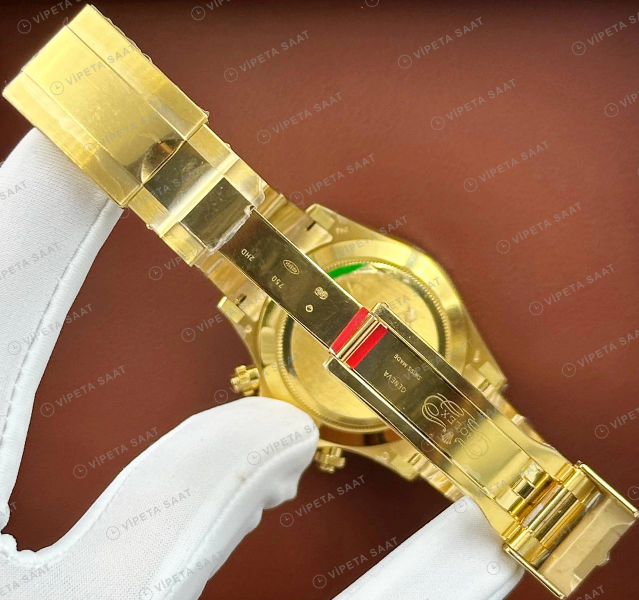 Rolex Daytona 126508 40 mm Yeşil Kadranlı Sarı Altın Super Clone Eta Saat detay 3