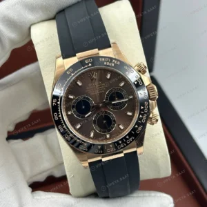Rolex Daytona 126518LN 40 mm Siyah Kadranlı Oysterflex Everose İki Renk Super Clone Eta Saat detay 3