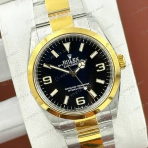 Rolex Explorer 124270 40 mm Siyah Kadranlı President Sarı Altın Super Clone Eta Saat karşıdan görünüm