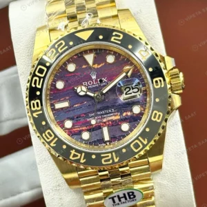 Rolex GMT-Master II Mor Kadran Sarı Altın İki Oyster ETA Saat karşıdan görünüm