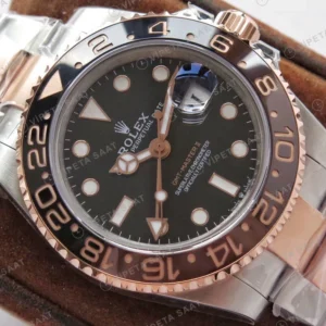 Rolex GMT-Master II Two-Tone Siyah Super Clone ETA Saat karşıdan görünüm