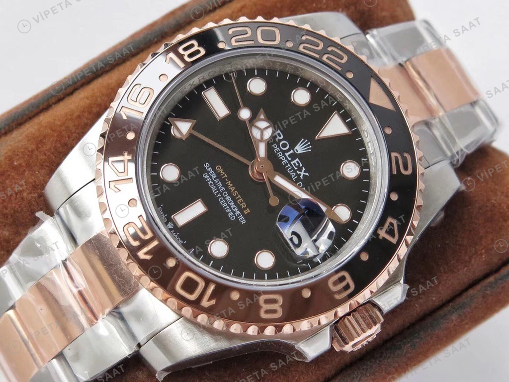 Rolex GMT-Master II Two-Tone Siyah Super Clone ETA Saat detay 4