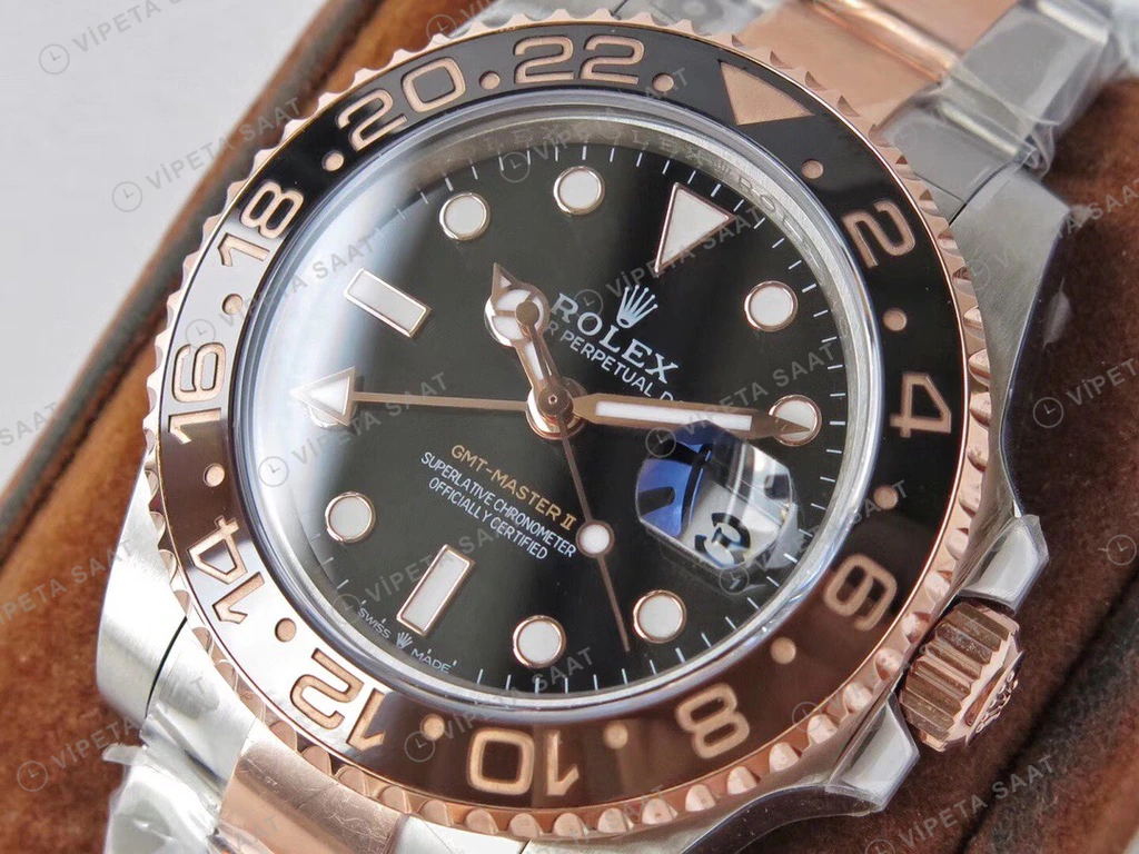 Rolex GMT-Master II Two-Tone Siyah Super Clone ETA Saat detay 6