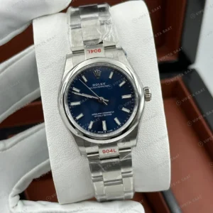 Rolex Oyster Perpetual 126000 41 mm Mavi Kadranlı Super Clone Eta Saat karşıdan görünüm