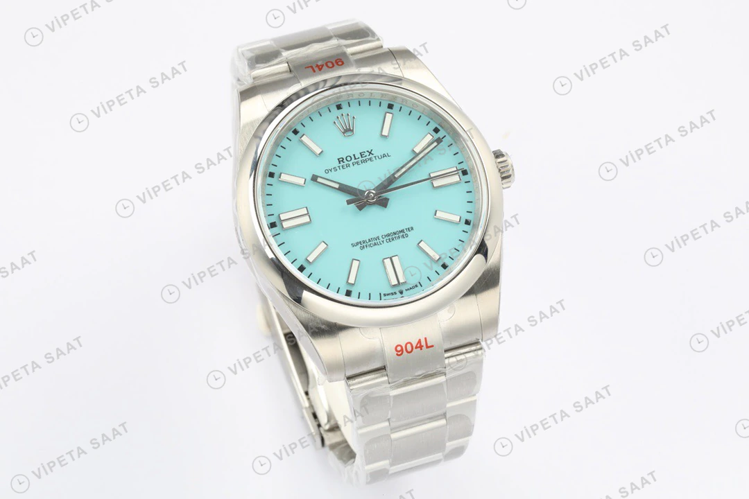Rolex Oyster Perpetual Buz Mavi 41mm Oyster Super Clone ETA Saat detay 3