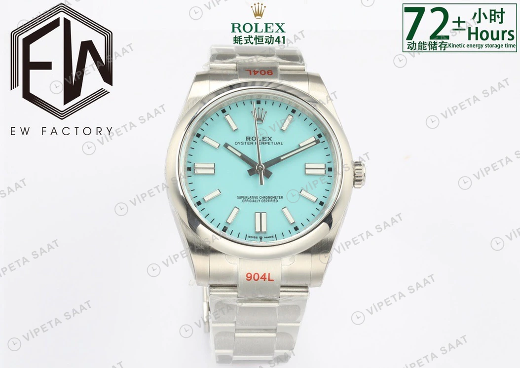 Rolex Oyster Perpetual Buz Mavi 41mm Oyster Super Clone ETA Saat detay 4