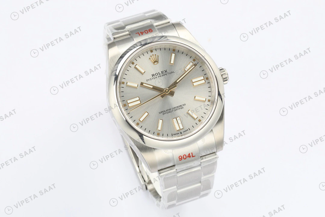 Rolex Oyster Perpetual Gümüş 41mm Oyster Super Clone ETA Saat yan görünüm