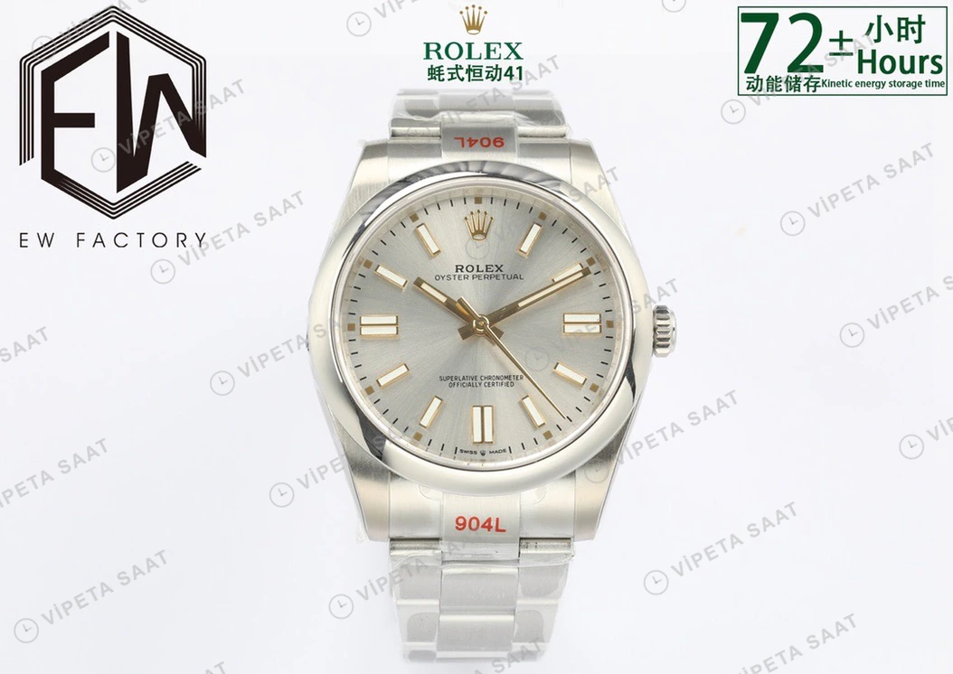 Rolex Oyster Perpetual Gümüş 41mm Oyster Super Clone ETA Saat detay 3