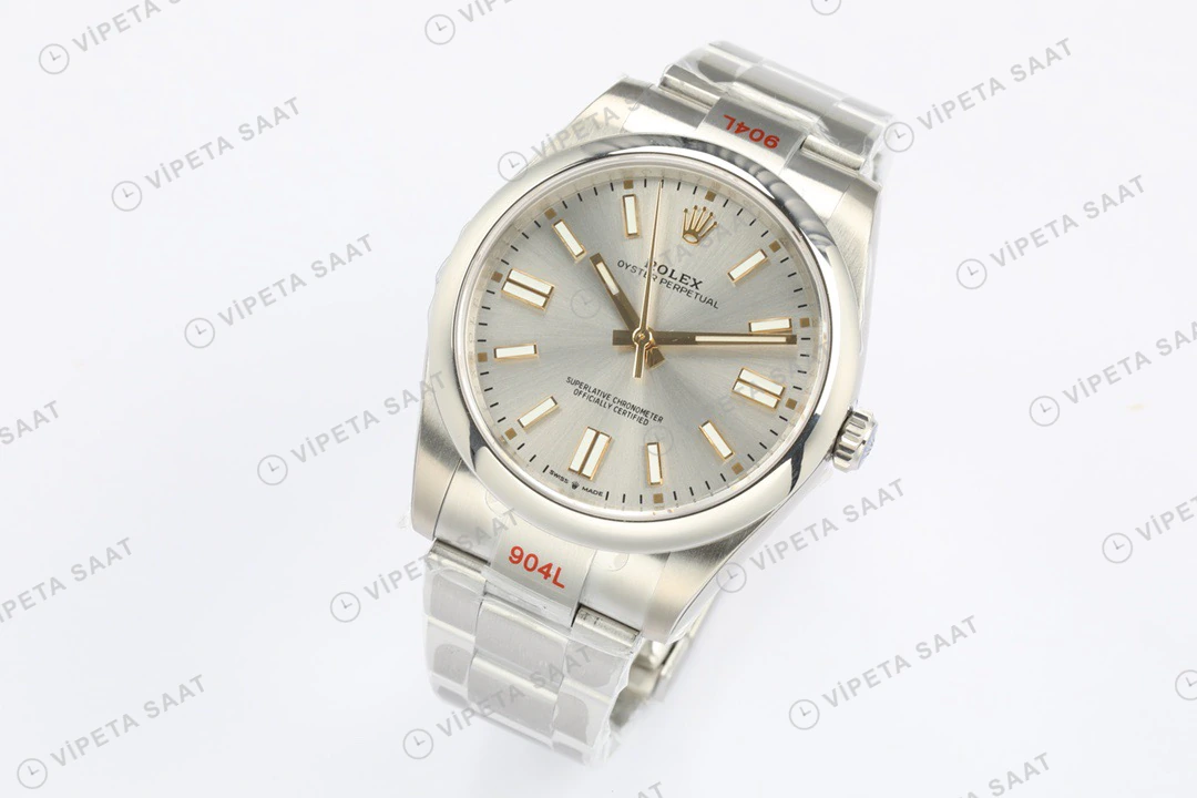 Rolex Oyster Perpetual Gümüş 41mm Oyster Super Clone ETA Saat detay 4