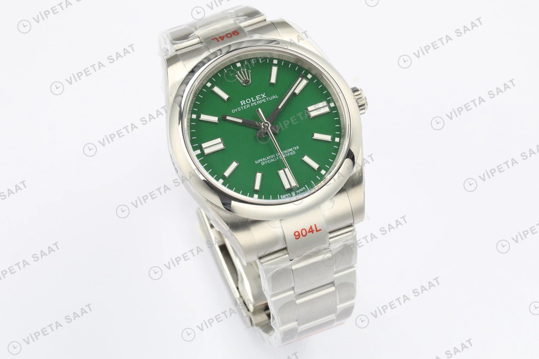 Rolex Oyster Perpetual Yeşil 41mm Oyster Super Clone ETA Saat yan görünüm